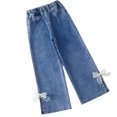 thumbnail image 5 of Pantalones de pierna ancha para niñas, cintura elástica, moda informal, pantalones de pierna recta holgados para niñas, para otoño y primavera, 140cm/55,1 pulgadas, 5 of 5