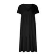 thumbnail image 4 of Homenesgenics Dresses for Women Womens Dresses Summer Fashion Casual Looes V-Neck Short Sleeve Long Dress Solid Pleated Dresses Black XXL, 4 of 6