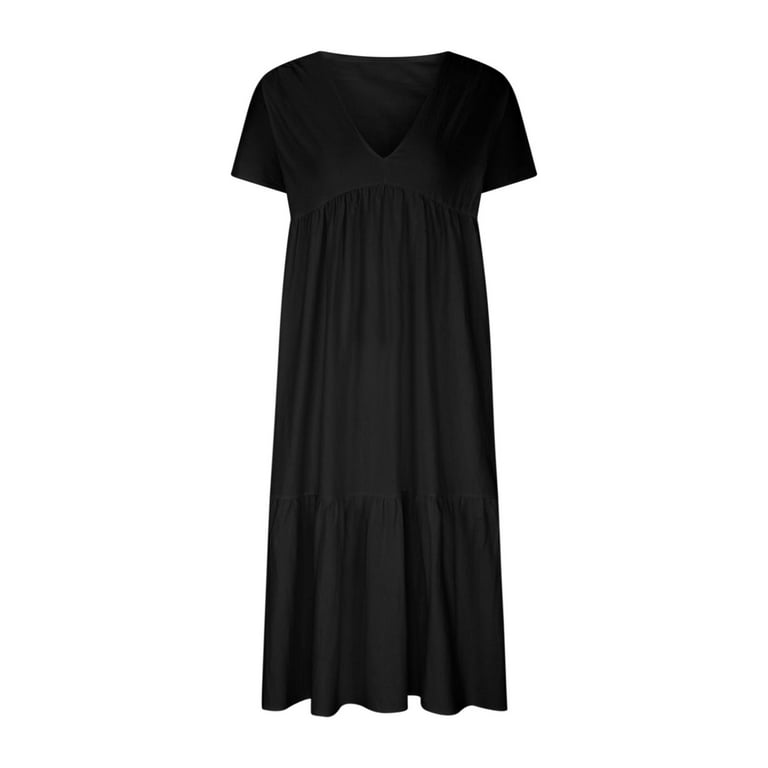 chinese dress ladies Black Double Cotton Tiered Maxi Dress