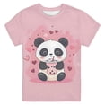 thumbnail image 3 of Lullu Girls Cute Panda Graphic T-Shirt Short Sleeve Crew Neck Tshirt Kids Casual Tee, Pink, 3 of 3