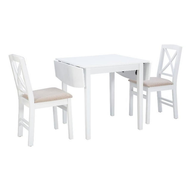 Bowery Hill Modern Wood Three Piece Drop Leaf Dining Set in White