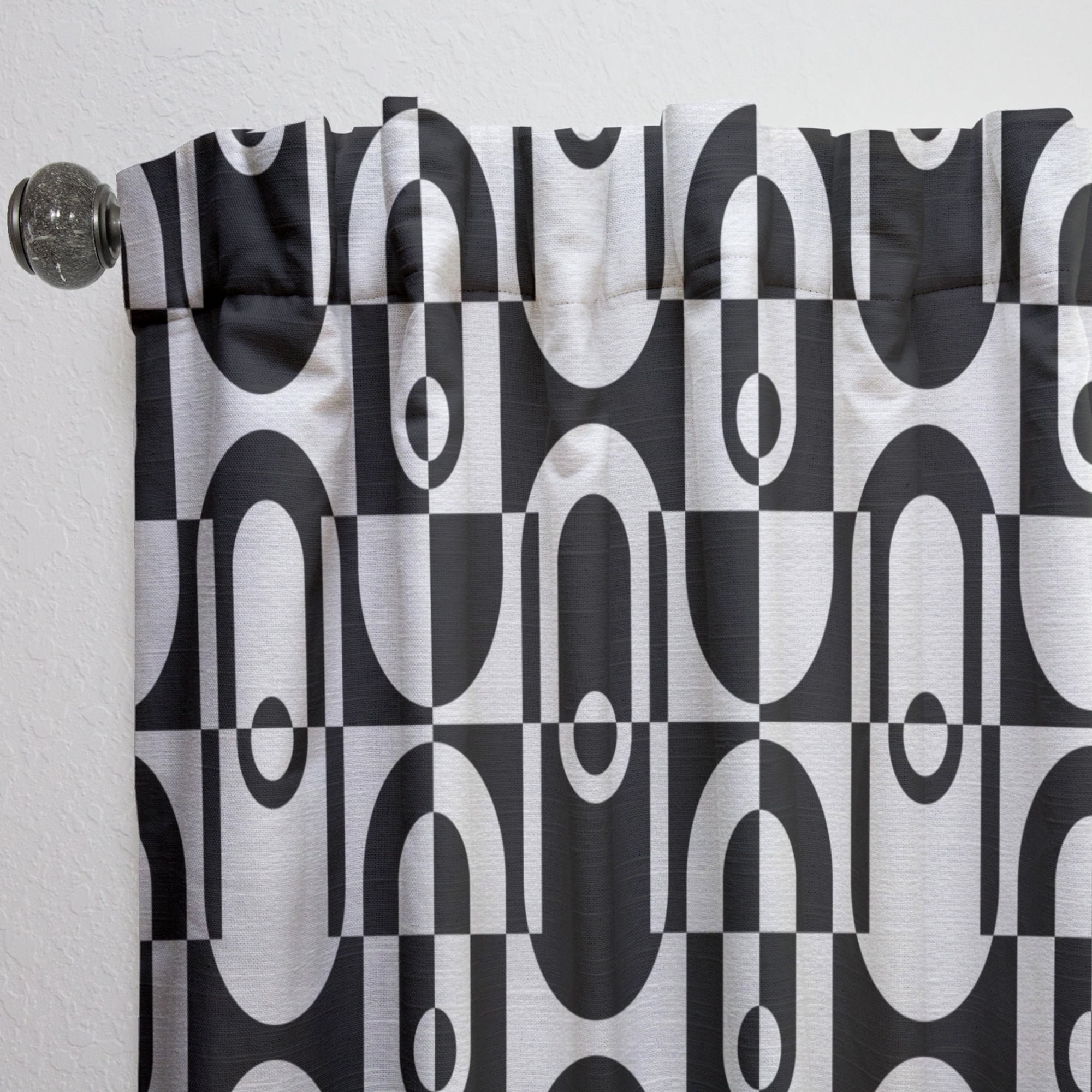 Designart 'Black and White Geometric Pattern VIII' Mid-Century Modern Curtain Panel