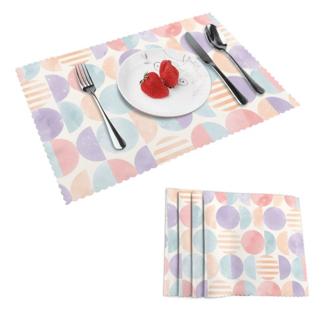 DouZhe Ensemble de 4 Sets de Table en Polyester, Motif Géométrique Aquarelle Cercle Rose Résistant à la Chaleur pour Table à Manger, 12 Pouces x 18 Pouces