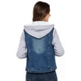 thumbnail image 5 of SKYLINEWEARS Women's Hooded Denim Jacket Long Sleeve Layered Drawstring Hoodie Washed Jean Jacket L-Blue X-Large, 5 of 6
