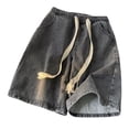 thumbnail image 4 of Pantalones de mezclilla con cintura elástica para hombre, pantalones cortos de mezclilla con cordón elástico con bolsillos, pantalones cortos de playa informales de verano, secado rápido, 4 of 5