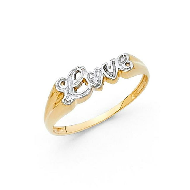 Precious Stars DM02004RG-sz7 14K Two Tone Gold Love Script Flat-top Ring - Size 7