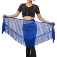 thumbnail image 4 of KHONTS Women's Sparkly Fringed Wrap Skirt Tie Side Sequins Tassel Hip Scarf Waist Towel for Belly Dance Festival Rave Party Blue One Size, 4 of 7
