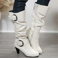 thumbnail image 6 of Xiaoxatg Elegant Women's Buckled Heel Leather Knee-High Boots for Stylish Comfort and Durability in Every Step 6.5 White, 6 of 7