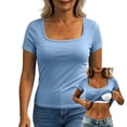 thumbnail image 4 of Maplenight Womens Built in Bra T Shirts Short Sleeve Solid Color Soft Casual Summer Lounge Wear Summer Tops, 4 of 8