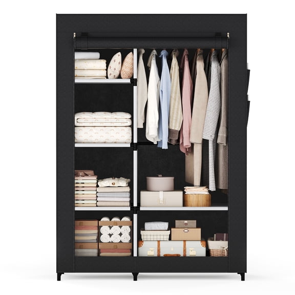 CONCETTA Closet Organizers, Portable Clothing Storage Wardrobe with Shelves and Hanging Rod, Non-Woven Fabric Cover, Black