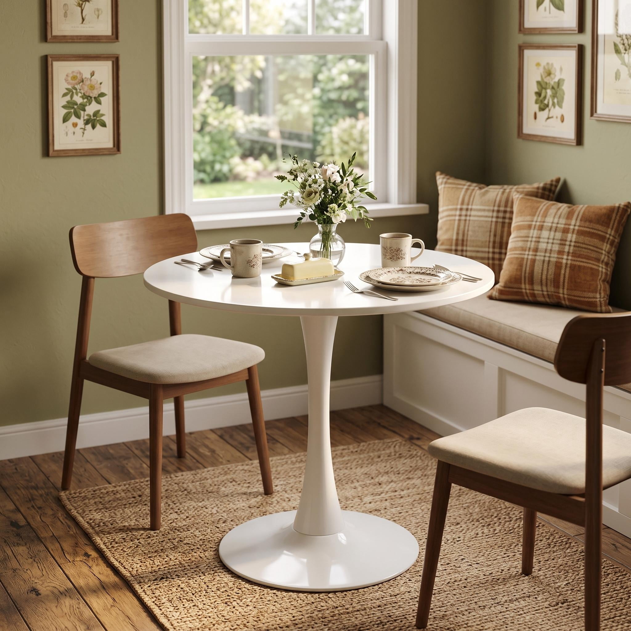Homy Casa 31.5" Modern Round Dining Table for 2, Pedestal Kitchen Table for Small Spaces, White