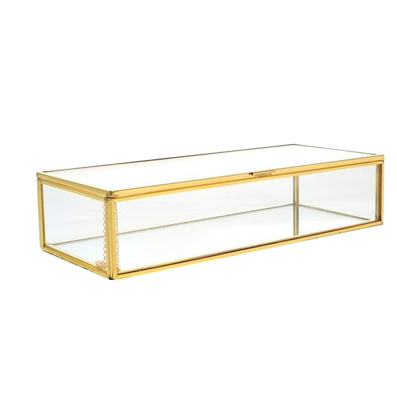 MOPOOR Retro Transparent Glass Jewelry Box, Decorative Box,Rectangle Jewelry Display Organize Vanity Lidded Box Home Decor Accent Decorative Box for Storage Trinket Rings Bracelet