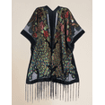 thumbnail image 7 of WeHello Women's Black Peacock Floral Velvet Fringe Kimono, Open Front Beach Cover Up Shawl, 7 of 7