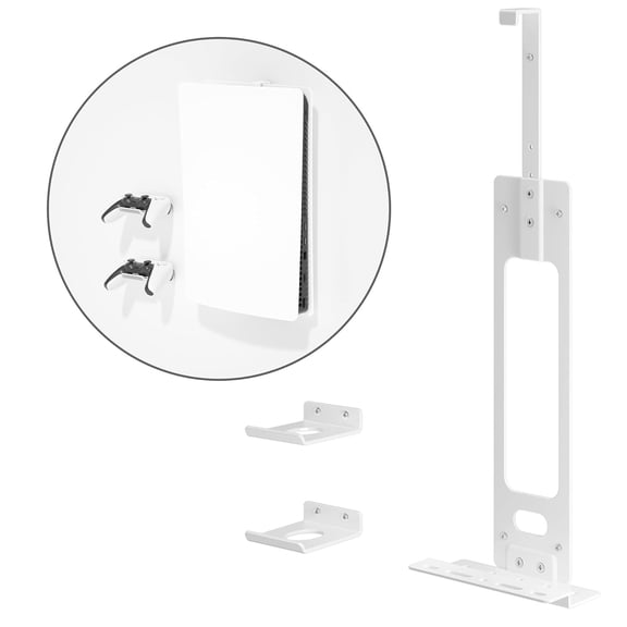 Upgraded Adjustable Console Holder Wall Mount for PS5: Black Gaming Stand for PlayStation 5/PS5 Slim/Pro Digital Disc Edition With 2 Controller Kits White