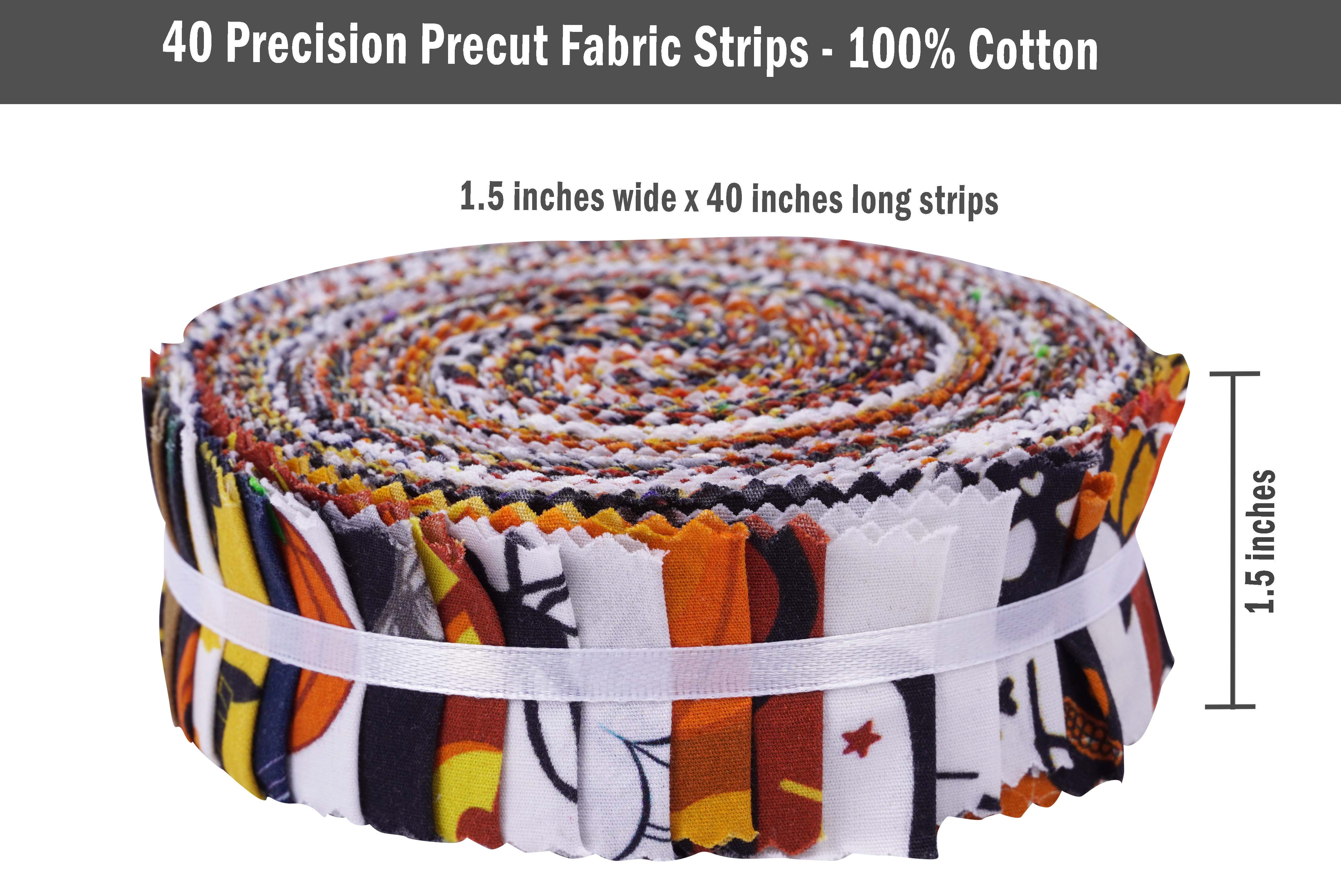 Soimoi 40Pcs Halloween Print Precut Fabrics Strips Roll Up 1.5x42inches Cotton Jelly Rolls For Quilting - Multicolor