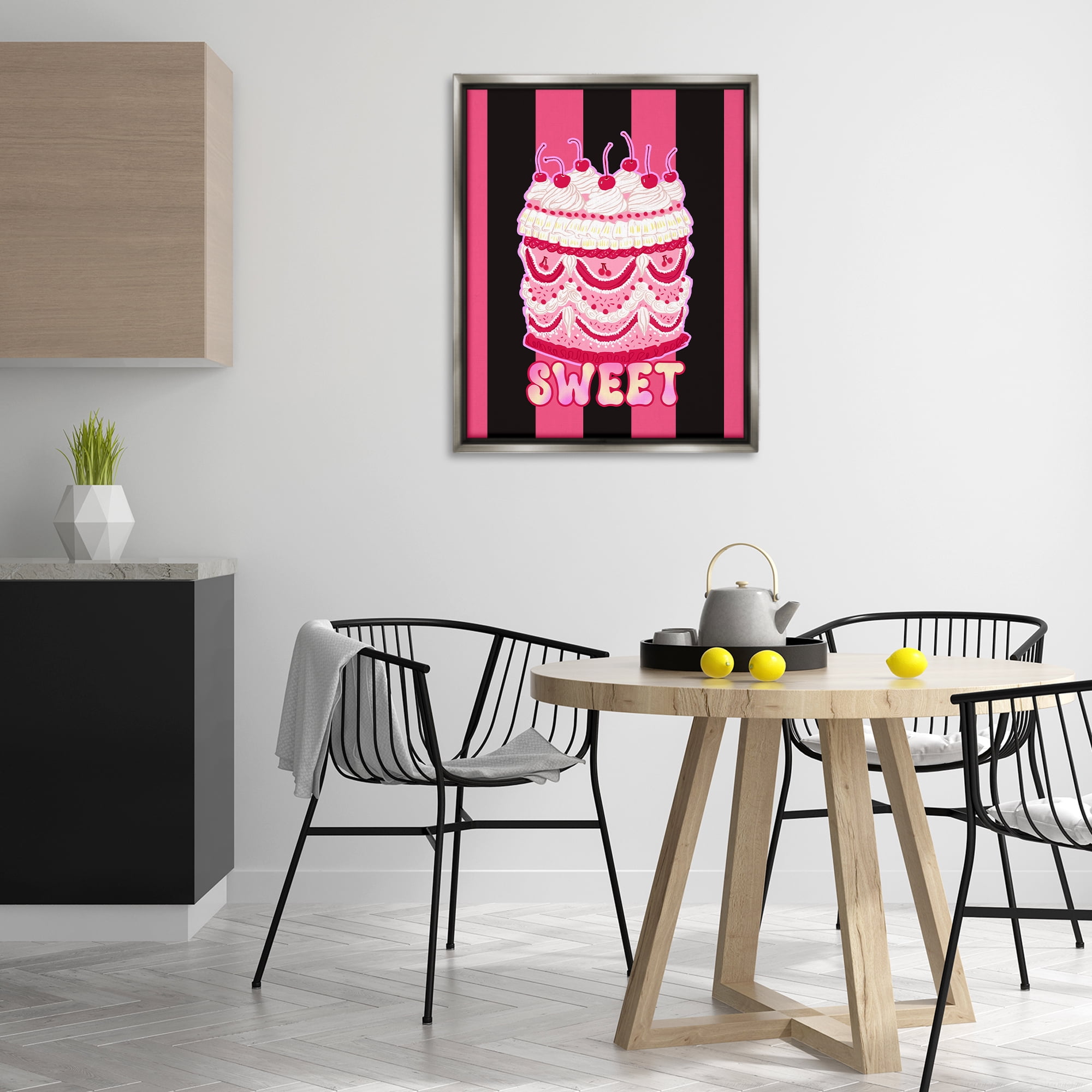 Stupell Industries Sweet Cake with Stripes Food & Beverage Painting Gray Floater Framed Art Print Wall Art, 25 x 31