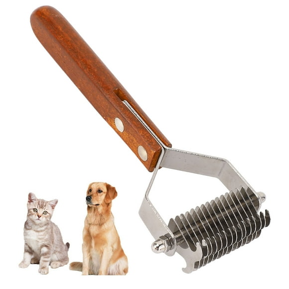 Cat Grooming Brush, Stainless Steel Double Sided Pet Grooming Rake Ergonomic Anti Slip Wood Handle Easy to Use Pet Hair Removal Tool for Cats and Dogs