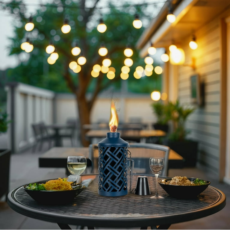 Mainstays Table Torch Citronella Oil Lamp Metal Torch for Indoor and Outdoor (Textured Blue, 1 Pc)