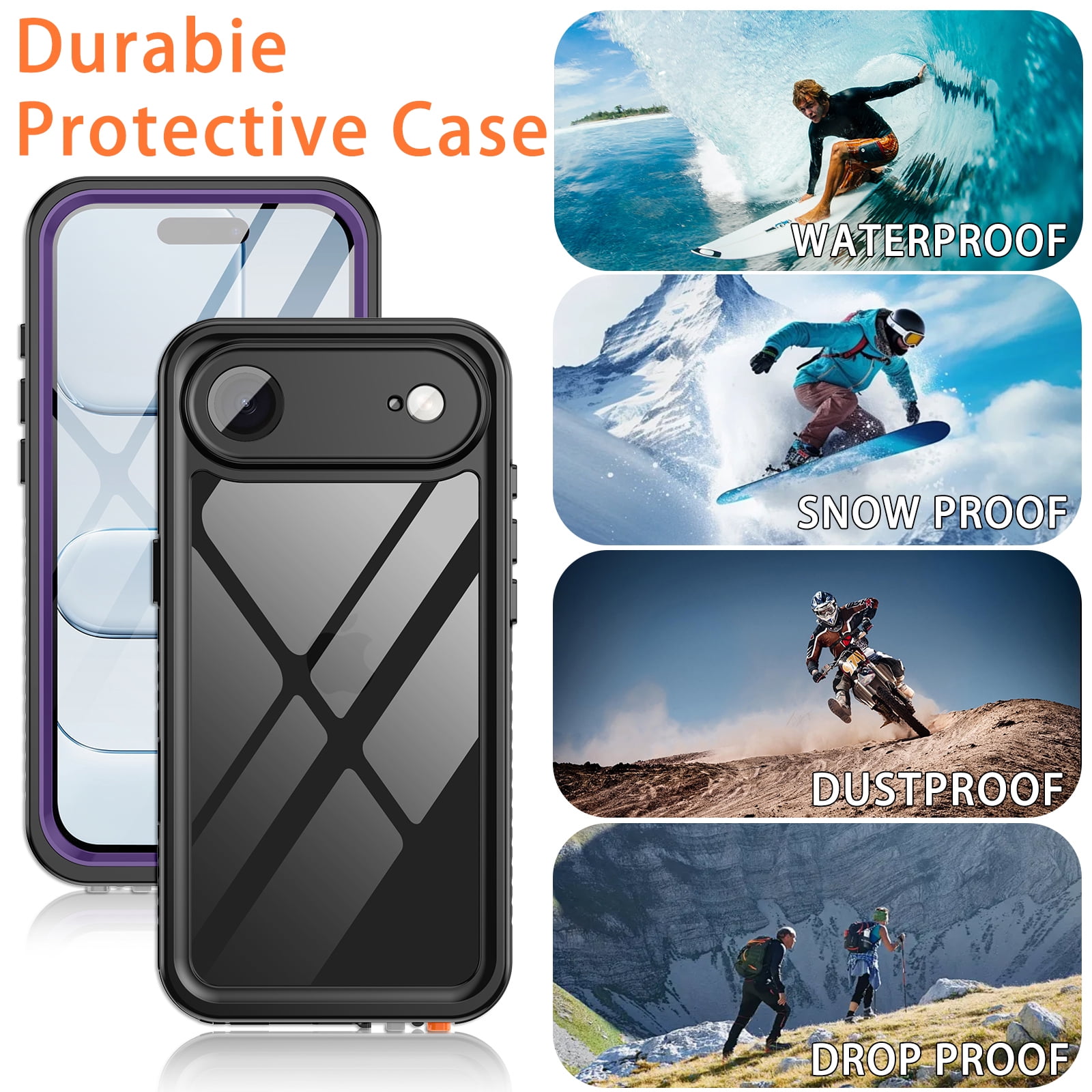 Casetego For iPhone Air Case,IP68 Waterproof 16FT Underwater Military Dustproof Shockproof Rugged with Built-in Screen Protector Full Protect Phone Cover with Lanyard,Purple