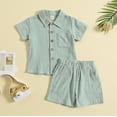 thumbnail image 6 of Toddler Baby Boy Summer Clothes Cotton Linen Short Sleeve Solid Button Down Shirt Shorts Set Outfits with Pockets, 6 of 10