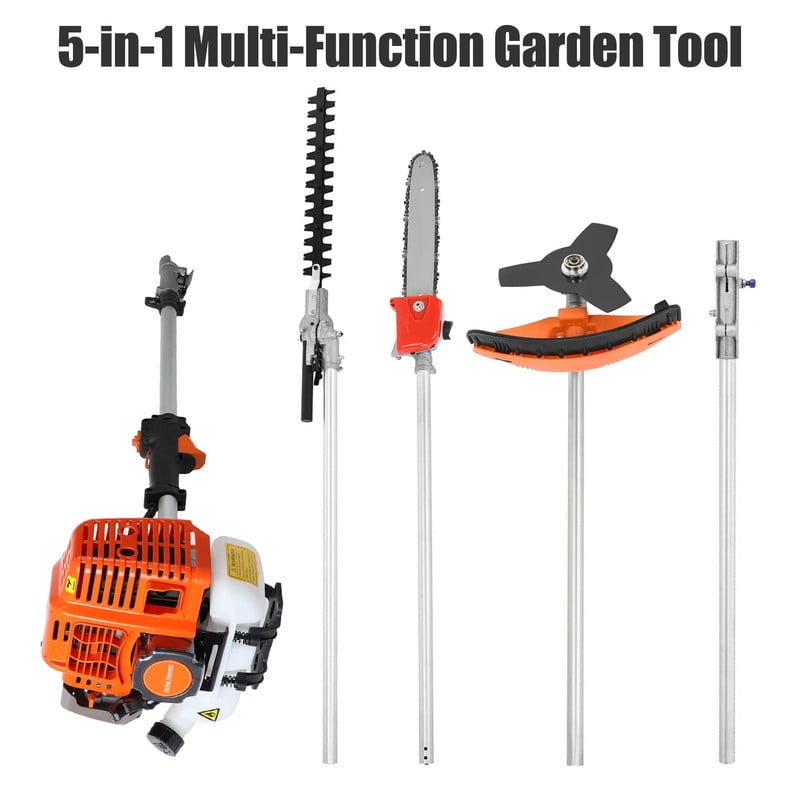 Floseru 5 in 1 Gas Powered Weed Eater,Cordless Multi Functional Lawn Mower Hedge Trimmer Brush Cutter Pruning Tool 2-Stroke Brush Cutter, Handheld Chainsaw Hedge Pruner