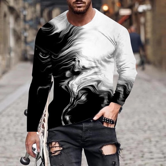 Tawop Men Shirts on Sale Tshirts Shirts for Men Crew Neck Long Sleeve Graphic Gradient Black L