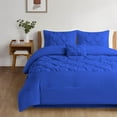 thumbnail image 2 of 5 Piece New Half Pinch Pleated Pattern Comforter Set, 800 TC, 100% Egyptian Cotton, Oversized Super King Size Royal Blue Solid, 2 of 6