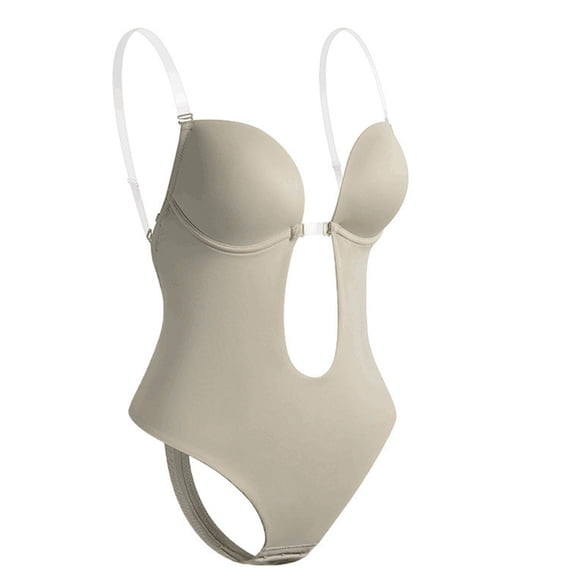 Womens Backless Bodysuit Thong Shapewear Invisible Seamless Body Shaper U Plunge Tummy Control Underwear for Dress