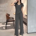 thumbnail image 3 of Gytharion Pajamas Sets for Women 2 Piece Summer Sleep Lounge Sets Soild Color V Neck Sleeveless Tops with Drawstring High Waist Long Pants, 3 of 4