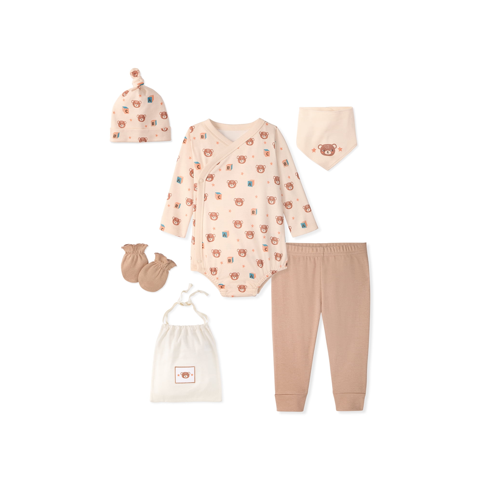 Garanimals Newborn & Baby 100% Cotton Newborn Essentials Set, Sizes Newborn–9M, 5-Piece