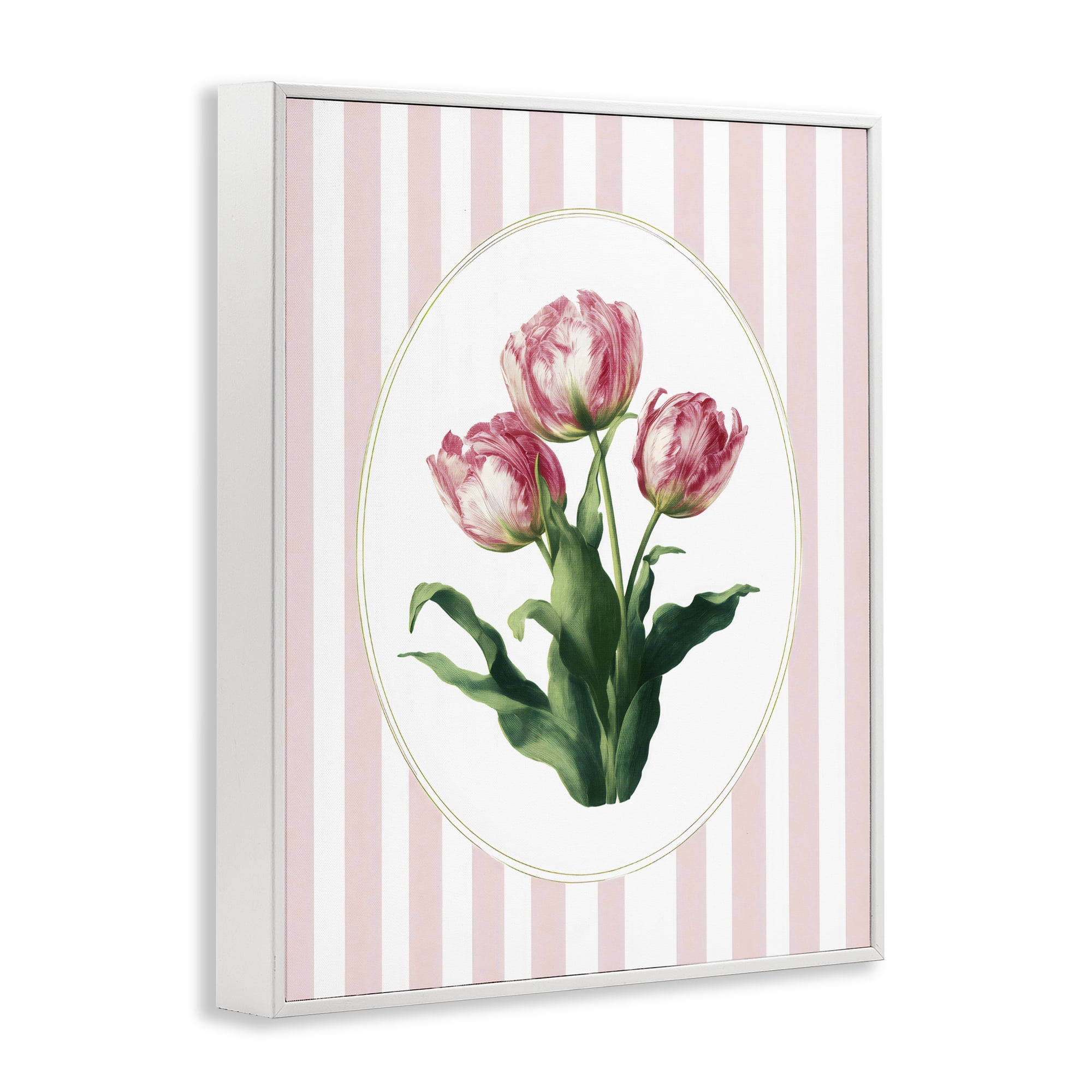 Stupell Industries Spring Tulips on Stripes White Framed Giclee Art, design by Ink Drop Loft