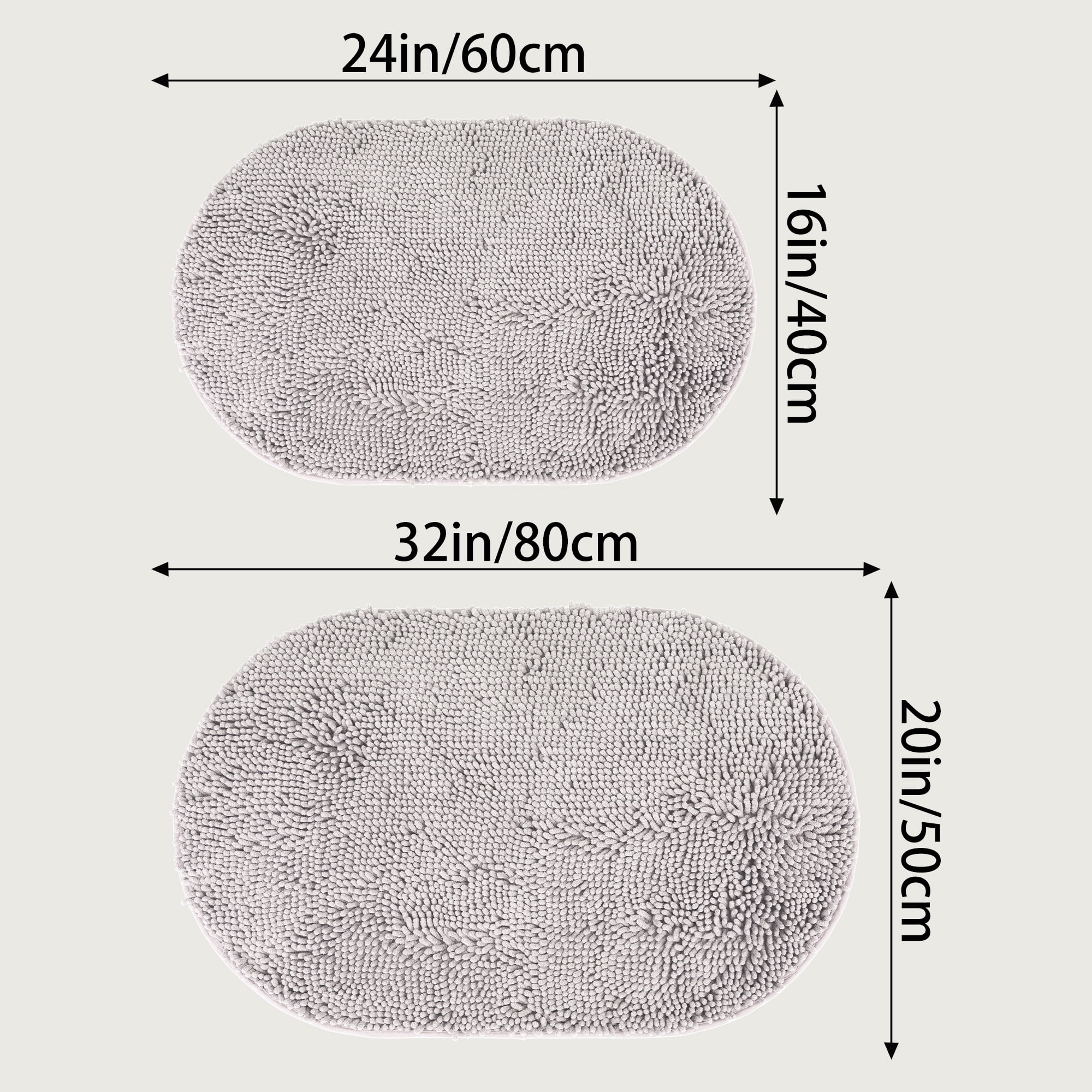 Unique Bargains 2 Pcs Oval Plush Mat Non Slip Washable Rug Light Grey 16" x 24"