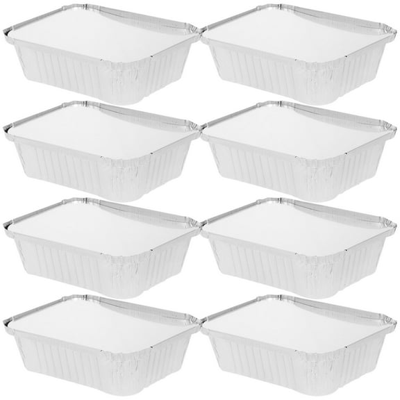 WHAMVOX  50 Pcs Lunch Box Tin Foil Oven Pasta Aluminum Rectangular Barbecue Baking Dish with Lid