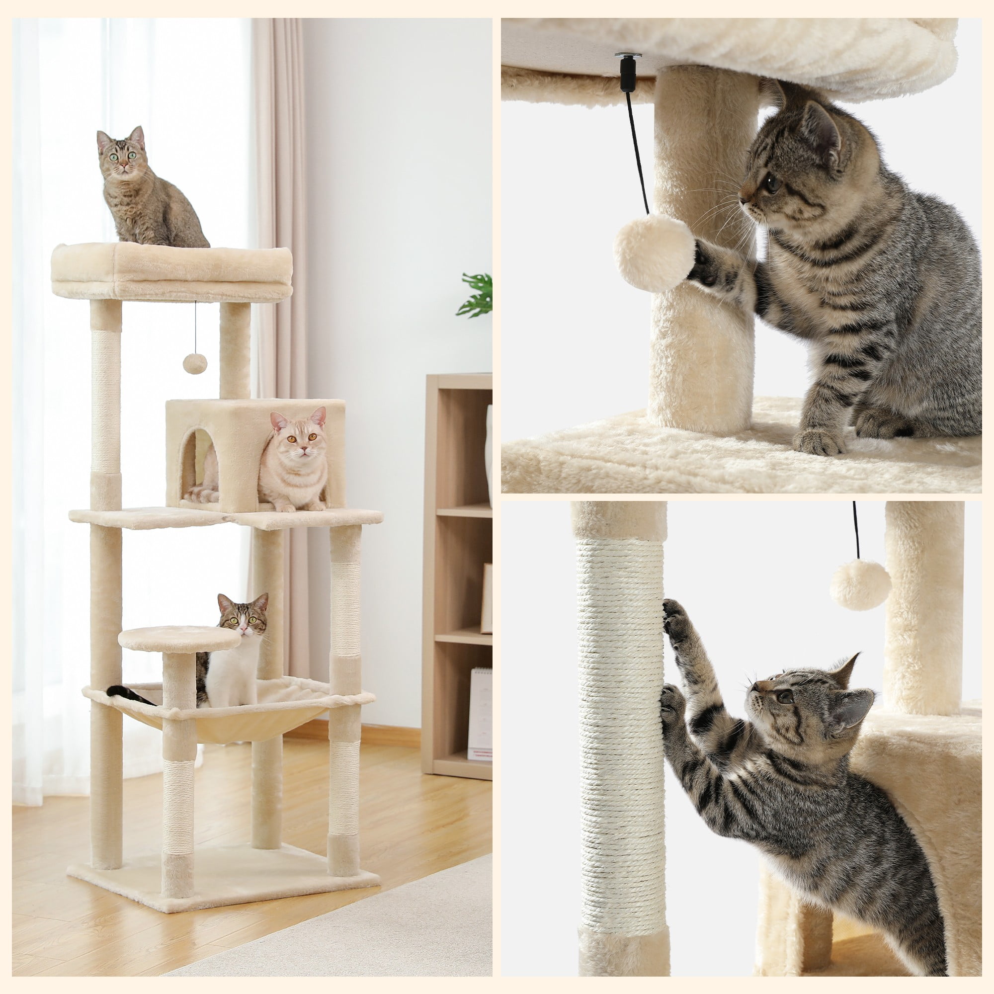 resenkos 56" Wood Cat Tree Tower for Large Cats, Cat Tree House for Indoor Cats with Cozy Cat Condo, Super Large Hammock and Plush Perches, Dark Gray