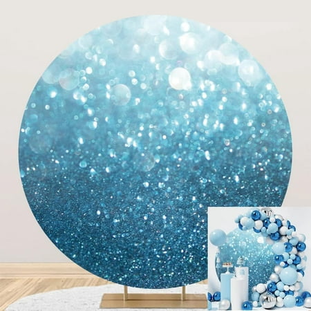 Image of 7.2x7.2ft Blue Glitter Round Backdrop Shining Spot Bokeh Circle Photography Background Round Backdrop Stand Cover