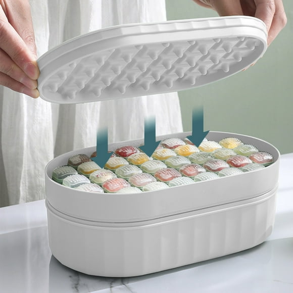 Usmixi Stackable Round Ice Tray Set with Lid Bin Round Ice Balls Ice Trays for Freezer Is Easy To Release Sturdy Small Pellet Ice Maker for Drinks Coffee Cocktail