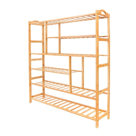 6 Tiers Shoe Racks for Closet, Heavy Duty Shoe Organizer, Upgrade Bamboo Shoe Storage with 4 Stable Legs, Waterproof Shoe Stand for Closet Dormitory Garage Foyer Entryway, 39