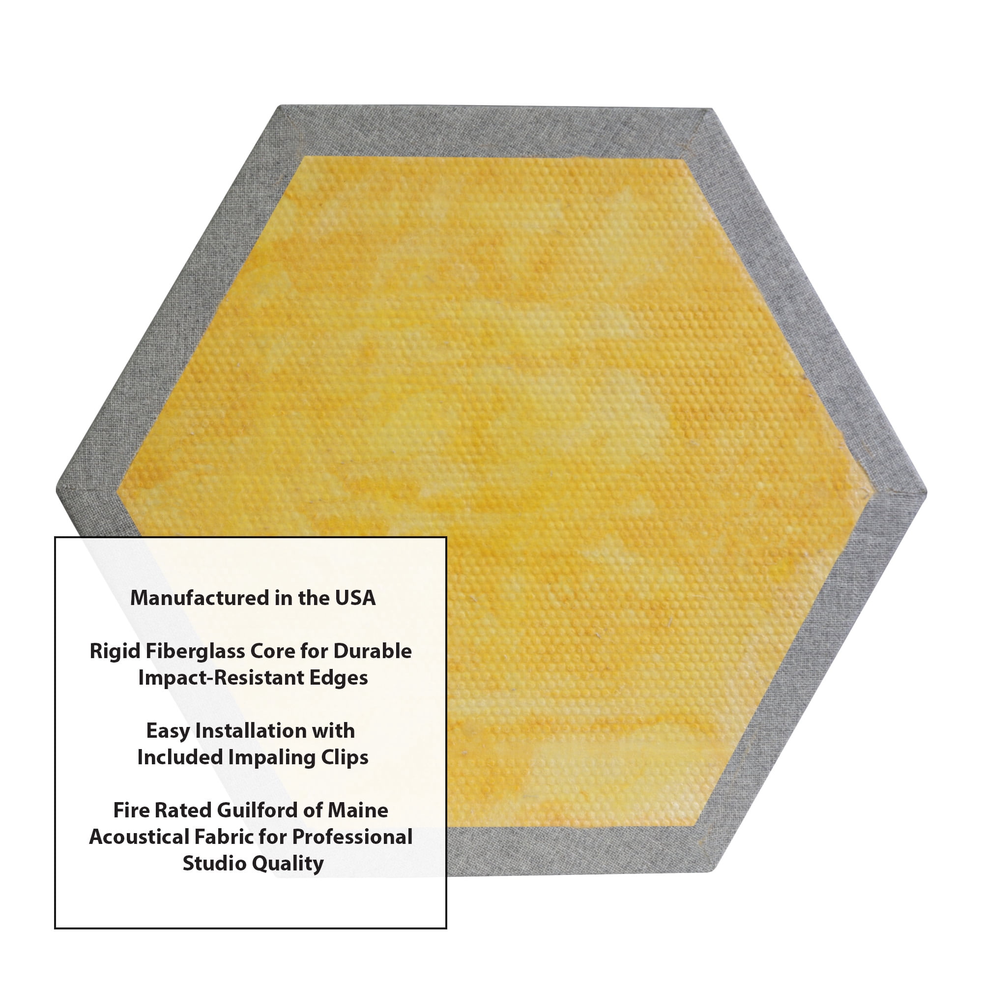 ATS Acoustics Hexagon Acoustic Panel Fire Rated 24" x 2" Sound Absorbing Professional Studio Quality Wall Tile (Merle Grey)