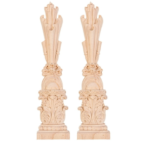 LOLIPPYY 2pcs Wooden Carved Unpainted Applique Roman Column Applique Roman Column Decor