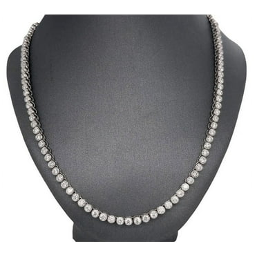 4CT Round Cut Natural Diamond (SI1,I-J) 14K White Gold Bezel Tennis Necklace Fine Jewelry for Women
