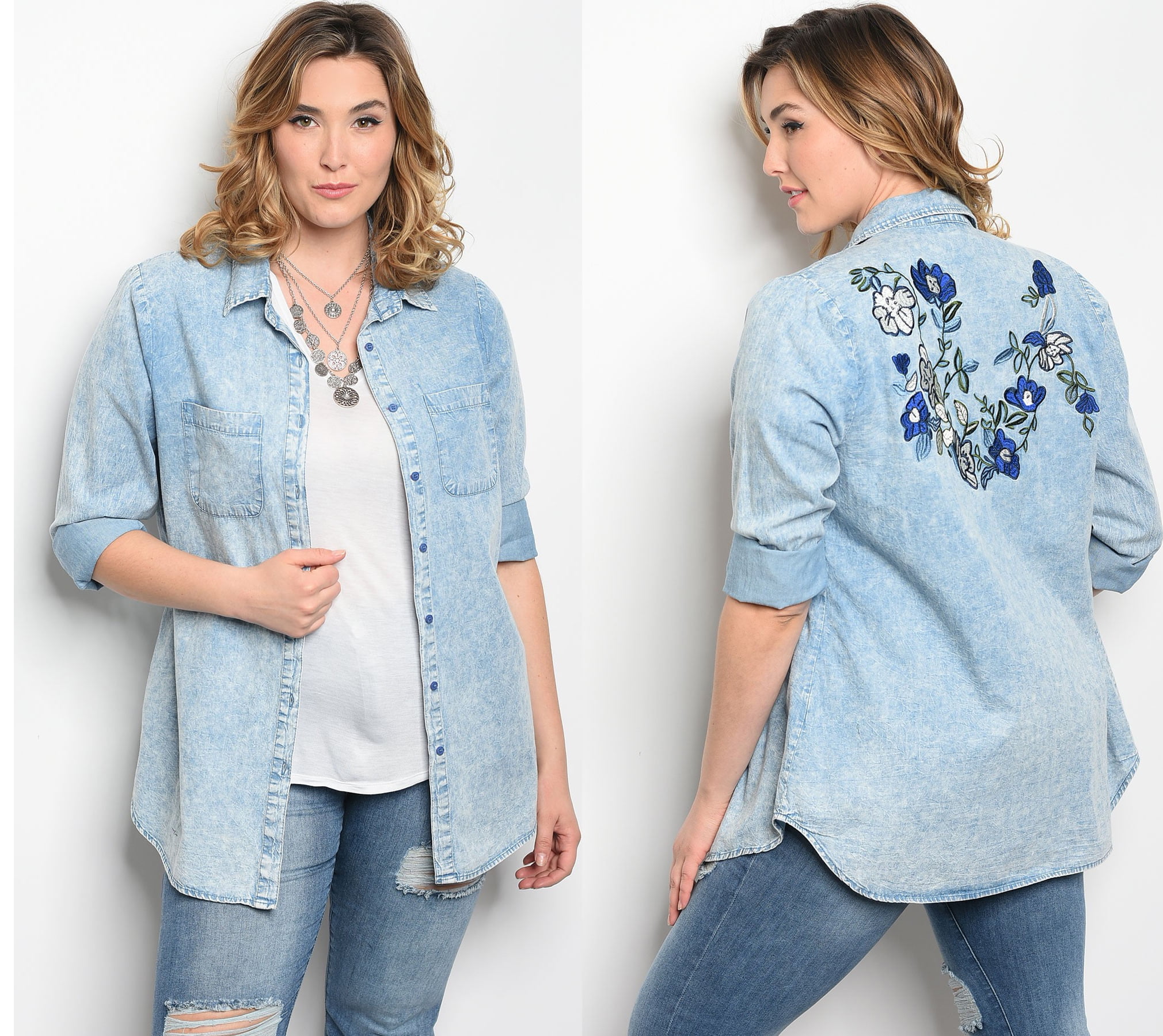 plus size denim button down shirt
