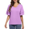 thumbnail image 2 of Women's Ruffle Tunic Top Casual V Neck Shirt Bell Half Sleeve Pullover Blouse Top, 2 of 5