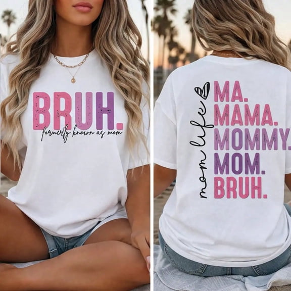 Funny Mother's Day Graphic Tee for Women, Mom Life BRUH Shirt, Mama Mommy Mom Quote T-Shirt, Casual Short Sleeve Crew Neck Top, Trendy Graphic Gift Tee