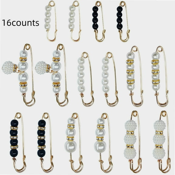 16 Counts Pearl Brooch, Shionable Sweater Shawl Pearl Pin Random Style to Enhance Temperament, Suitable for Clothing Decoration Pant Waist Tightener