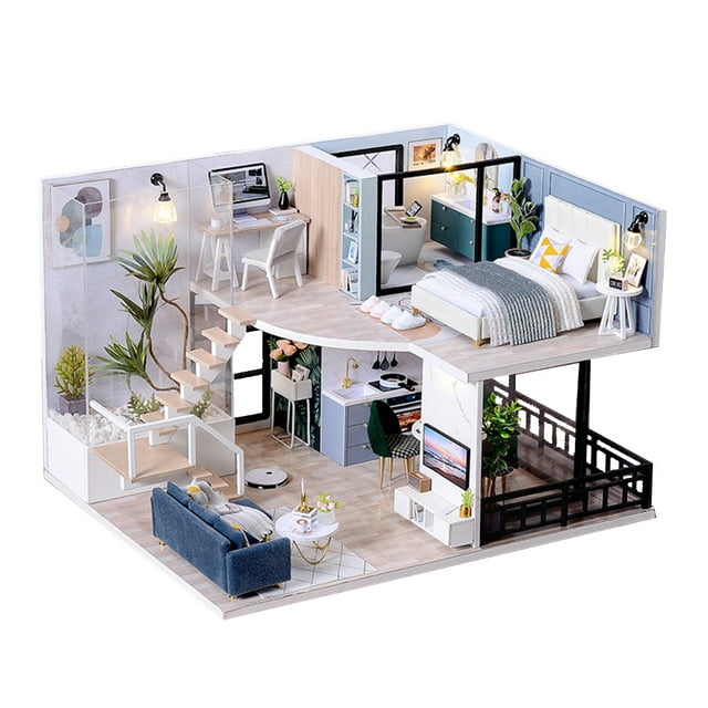 DIY Mini casa de muñecas Kit 3D de madera de dos pisos Loft Manual de montaje de juguete