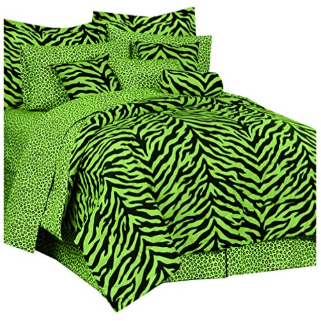 Zebra Print Bed Bed in a Bag Lime Green and Black XL