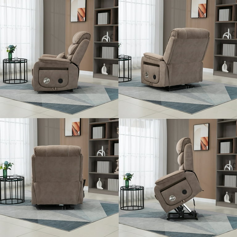 Oversized Power Lift Recliner Chair with Heat and Massage, Large Recliner  Chair for Living Room with Lumbar Pillow, Table Board, Cup Holder and  Wireless Charging, 180 Degrees Lying Flat, Light Gray 