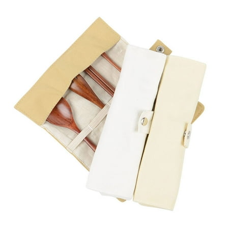 

Cutlery Set Portable Handmade Wooden Cloth Bag Naturals Spoon Fork Chopsticks Light Beige Forks