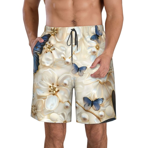 Balery Elegant Butterflies And Pearls Traje de Baño Estilo Hawaiano para Hombre, Shorts de Secado Rápido con Bolsillos-XX-Large