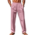 thumbnail image 2 of Men's Casual Linen Pants Loose Fit Elastic Waist Drawstring Lightweight Pant Summer Beach Trousers Pink 3XL, 2 of 5